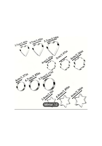 12 Parça Metal Kurabiye Kalıbı Metal Gri Diğer