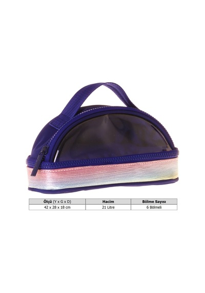 Kaukko Navy Blue Rainbow Parlak Kumaş Detaylı Lacivert - Çok Renkli Kız Çocuk Kalem Çantası/kalemlik - K1864