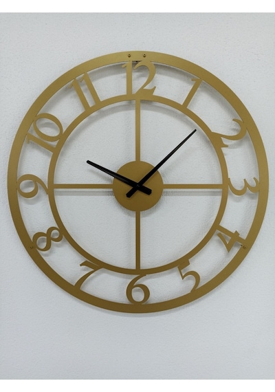 Rakamlı Metal Gold - Altın Duvar Saati 1,5 Mm Kalınlık 60 X 60 Cm Altın