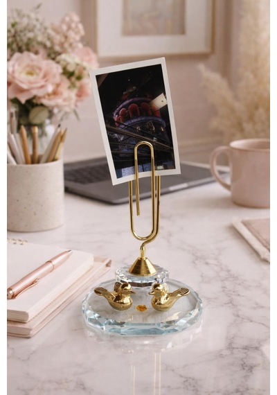 Kuş Figürlü Kristal Gold Not Fotoğraf Tutacağı