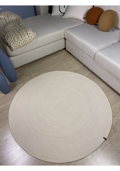 Mavaux Jüt Yuvarlak Hasır Görünümlü Klasik Halı Kilim Krem