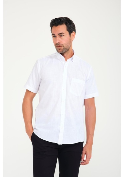 Klasik Kısa Kol Linen Keten Yaka Düğmeli Hediye Kutulu Erkek Gömlek Fs-001202 - Beyaz Lacivert-1695