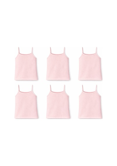 İncili 6'lı Set Kız Çocuk İp Askılı Raporlu Ribana Atlet - Pembe - Bej - Lila Çok Renkli