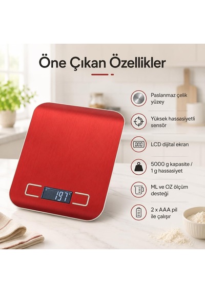 Tr Dijital Mutfak Terazisi 5 Kg, Paslanmaz Çelik Yüzeyli Lcd Ekranlı Hassas Gram Ölçer, Dara Fonksiyonlu Mutfak Tar Diğer