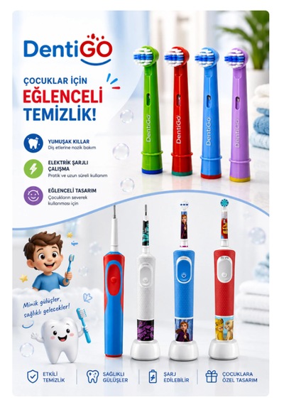 Cappadocians Kids Elektrikli Diş Fırçası Yedek Başlığı Çocuklar İçin Renkli 4'lü