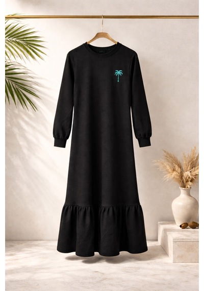 Angel&co. Girls Clothing Kız Çocuk Siyah Uzun Kollu Maksi Tesettür Penye Elbise Siyah - 842728793 Siyah