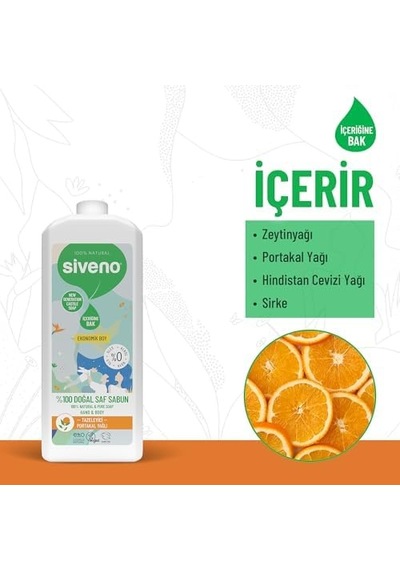 Siveno %100 Doğal Sıvı Kastil Sabun Portakal Yağlı Yoğun Nemlendirici Arındırıcı Bitkisel Vegan 1000 Ml