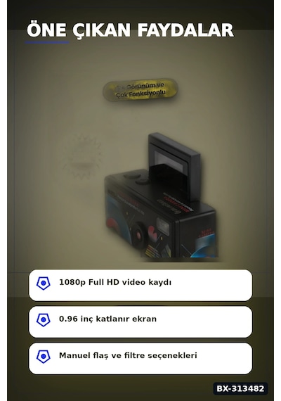 0.96 Inç Katlanır Ekranlı Mini Anahtarlık Kamerası 1080p Full Hd Video Kayıt Bx-313482 Rekli