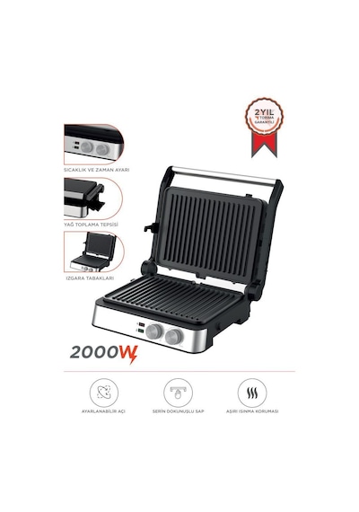 Torima TG-PRO300 2000w Paslanmaz Çelik Tost Izgara Makinesi Çıkarılabilir Plaka