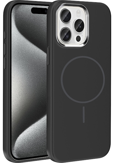Apple Uyumlu iPhone 15 Pro Max Kılıf M-safe Şarj Özellikli Metal Kamera Çerçeveli Mkst Edi Silikon Kapak - Siyah Siyah