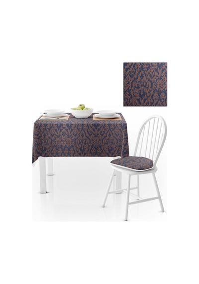 Damask Desenli Mavi Dijital Baskılı Süet Dokuma Masa Örtüsü 140x220