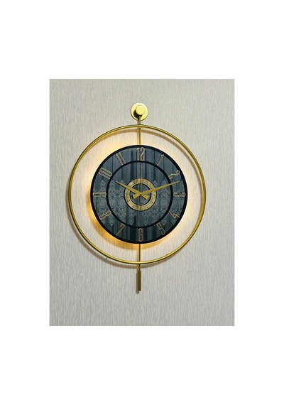 Pey Aksesuar Metal Camlı Duvar Saati 50 X 70 Cm Orta Boy Işıklı Gerçek Cam M51-gold-füme-siyah-gold M51-gold-füme-siyah-gold