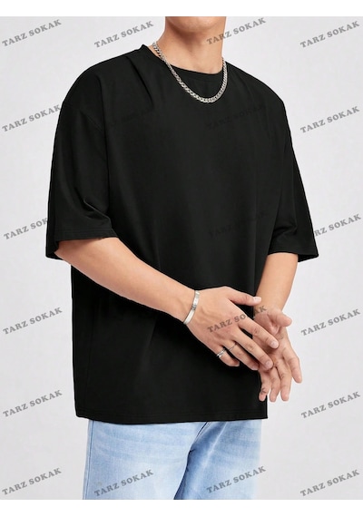 Startmore Düz Erkek 3 Baskısız Baskılı Oversize Kalıp Unisex T-shirt Siyah
