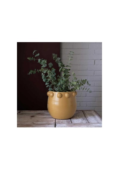 Tr Warm Design El Yapımı Sarı Noktalı Kabartmalı Terracotta Saksı Modern Salon Ofis Balkon Dekoru Sarı Genel