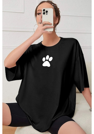 Unisex Paw Baskılı T-shirt Siyah