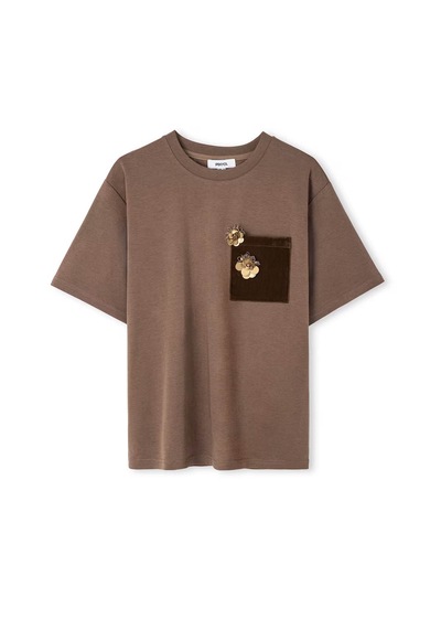 İpekyol Kontrast Cepli Aplikeli Kahverengi Kadın T-shirt Iw6260070176