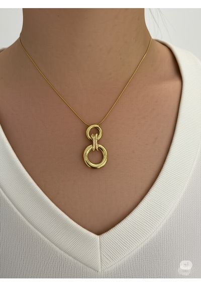 Çelik Gold Halka Tasarımlı Kadın Kolye - 45 Cm Çok Renkli
