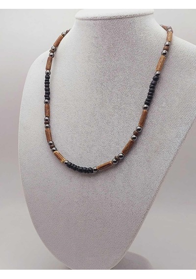 Yasamtohumu Ahşap & Hematit Tasarım Unisex Otantik Kolye 56096 Çok REnkli Çok Renkli