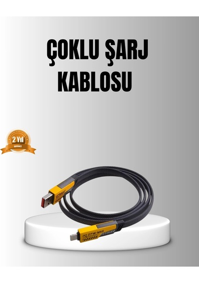 Hubrendy Tekno 65w 4 Ü 1 Arada Örgülü Hızlı Şarj Kablosu Usb-c Usb-a Çoklu Şarj Dayanıklı