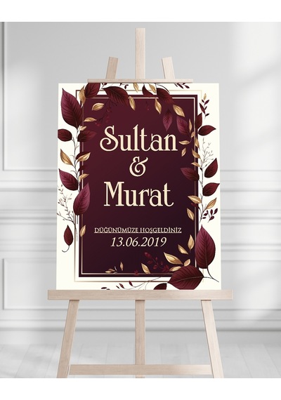 Söz Nişan Düğün İçin 50x70 Karşılama Panosu - Kırmızı Tasarımlı Beyaz
