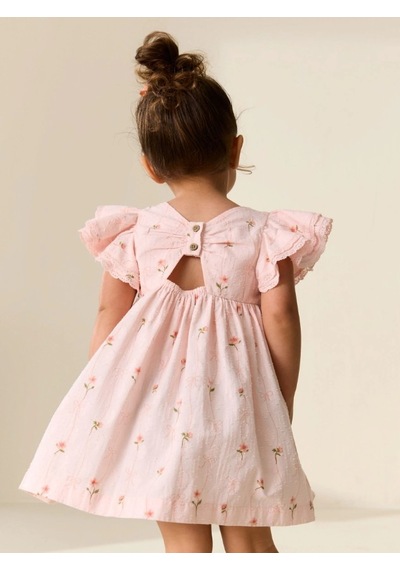 Miniko Kids Kız Çocuk Kol Detaylı Yazlık Desenli Elbise Pembe