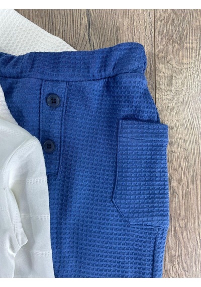 Bebicix Palmiye Baskılı Badili 3 Lü Erkek Bebek Kolej Takım Safir Mavi