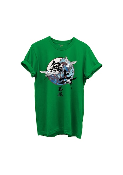 Japon Sanatı Stilinde Turna Kuşları Ve Dalga Desenli %100 Pamuk Regular Fit Unisex T-shirt Yeşil Japon Sanatı Stilinde Turna Kuşları Ve Dalga Desenli %100 Pamuk Regular Fit Unisex T-shirt Yeşil