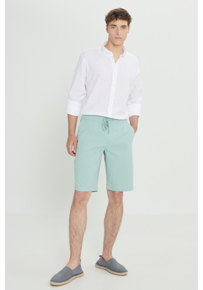 AC&Co / Altınyıldız Classics Erkek Açık Mint Yeşili Comfort Fit Rahat Kesim Yan Cepli Keten  Şort Mint