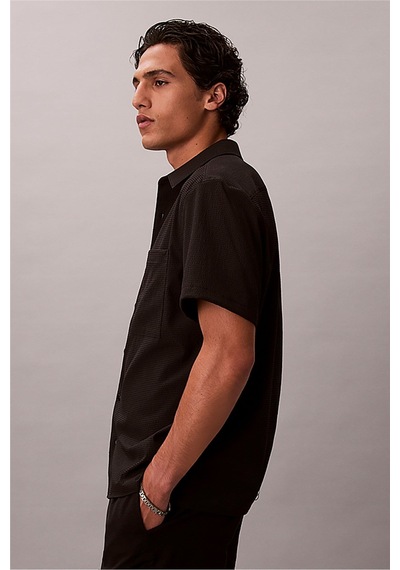 Calvin Klein Ss Solid Seersucker Erkek Gömlek-16336 Siyah