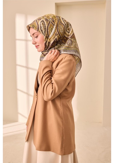 Silk Home Twill İpek Eşarp 11476-49 Acı Kahve, Bej, Yeşil, Yeşil Gri