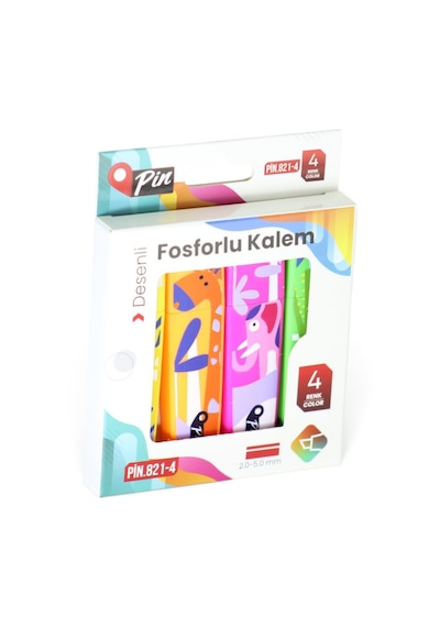 Pin Fosforlu Kalem Desenli 4 Renk Adet Çok Renkli