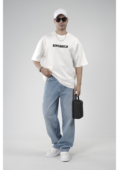 King-Brich Oversize Kalıp Kingbrich Baskılı Tişört Ekru King-Brich Oversize Kalıp Kingbrich Baskılı Tişört Ekru