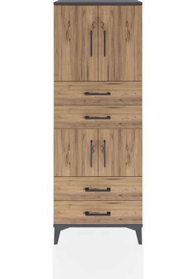 Arges Dolap 3 Raflı 4 Çekmeceli 4 Kapaklı 60x30x163 Antrasit-çam Antrasit