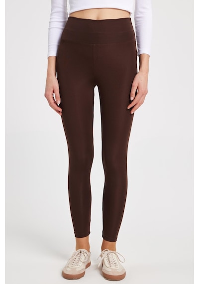 Tudors Kadın Slim Fit Dar Kesim Scuba Kumaş Beli Lastikli Kahverengi Tayt-42440 Kahverengi