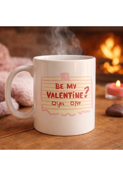 Be My Valentine Porselen Kupa Model 8 Sevgiliye Özel Romantik Tasarım Düz Renkli