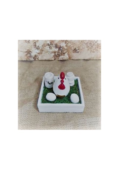 El Yapımı Dekoratif Sandık Içinde Minik Tavuk Biblosu,minik Tavuk-yumurta-güğüm-fıçı Objeli Set.