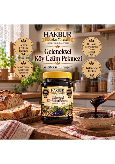 Bozkır Tahin Merkezi Geleneksel Üzüm Köy Pekmezi Glikoz İçermez Katkısız 950 G
