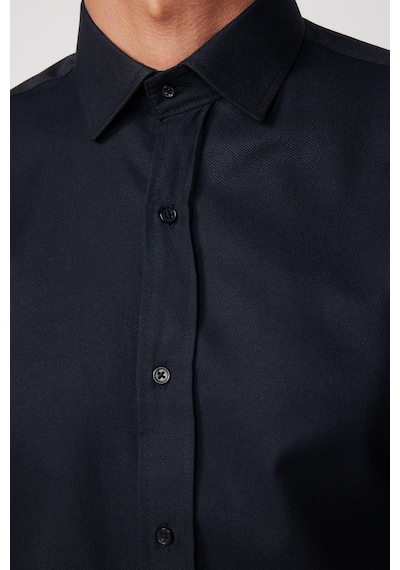 Tudors Modern Slim Fit Uzun Kollu Pamuklu Kolay Ütü Armürlü Siyah Erkek Gömlek-28350 Siyah