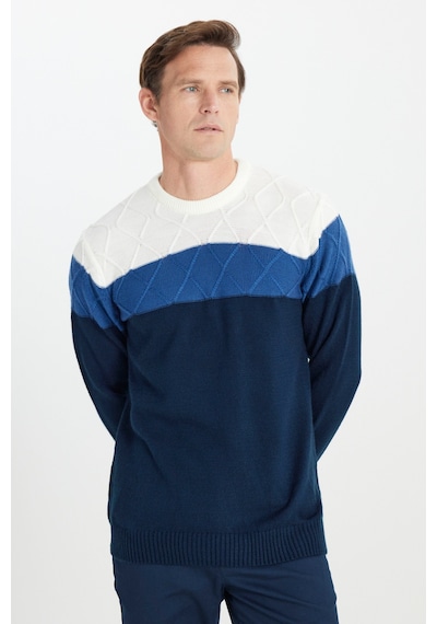 AC&Co / Altınyıldız Classics Erkek Ekru-lacı Standart Fit Normal Kesim Bisiklet Yaka Colorblock Desenli Yünlü Triko Kazak Ekru - Lacivert AC&Co / Altınyıldız Classics Erkek Ekru-lacı Standart Fit Normal Kesim Bisiklet Yaka Colorblock Desenli Yünlü Triko Kazak Ekru - Lacivert