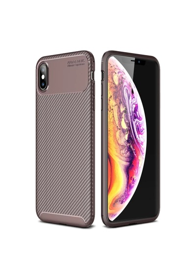 İphone Xs Max Kılıf Auto Focus Karbon Kapak - Kahverengi