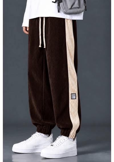 Genius Store Erkek Fitilli Kadife Pantolon Lastikli Rahat Kalıp Spor Pantolon Robalı-kadifepant Kahverengi