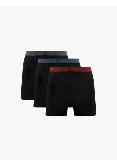 Koton Çok Renkli Bel Detaylı Pamuklu 3'lü Boxer Seti Siyah 6slm90036mk