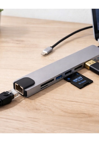 Görüntü Aktarımlı Type-c Çok Fonksiyonlu Hub Usb Hdmı Ethernet Kart Okuyucu