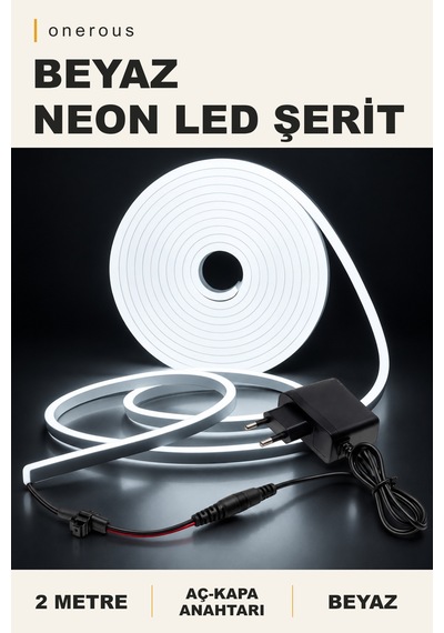 Onerous 2 M Beyaz Neon Led Şerit, Anahtarlı