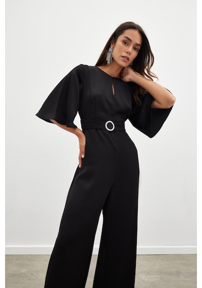Sateen Kemerli Krep Tulum - Siyah-134836 Siyah