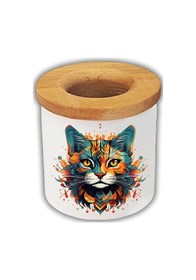 Alevli Kedi Baskılı Kalemlik Kalem Kutusu Beyaz