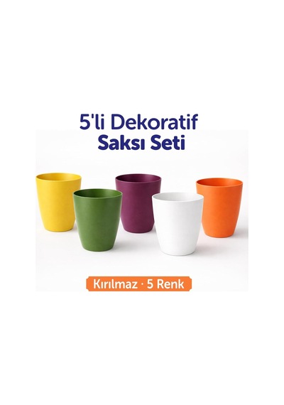 Kırılmaz Plastik Dekoratif Farklı Renkte Balkon Orkide 5 Adet Bitki Saksı Seti Orkide Saksısı