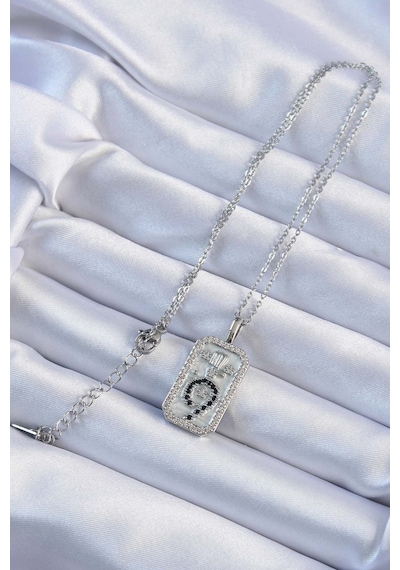 Gümüş Renk Zirkon Taşlı Minimal Papatya Figürlü Tarot Kolye - Ebj240920w28208 Akuamarin