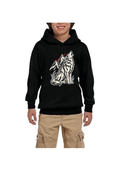 Zepplin Giyim Zirveye Uluyan Bozkurt Siyah Çocuk Kapşonlu Sweatshirt