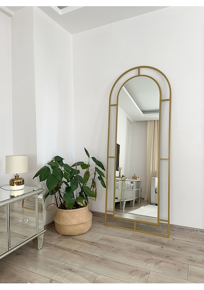 Effe Gold Metal Çerçeveli 180x70 Cm Pencere Model Oval Ayaklı Boy Aynası